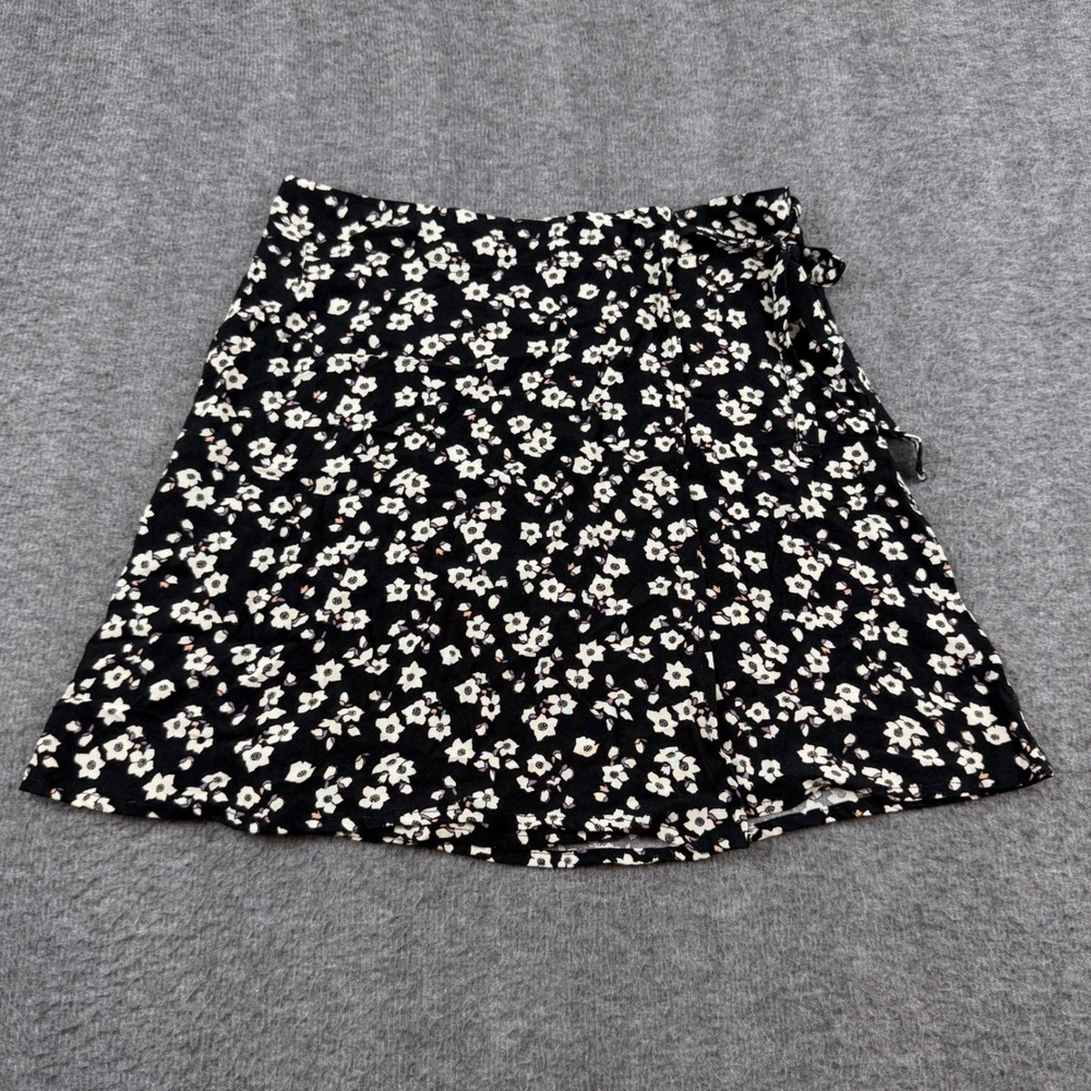 Aeropostale‎ Wrap Mini Skirt Women's XS Black Floral Side Tie A-Line Skirt